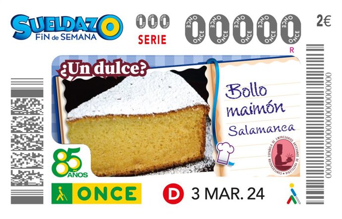 Imagen del cupón de la Once para el sorteo del 3 de marzo de 2024