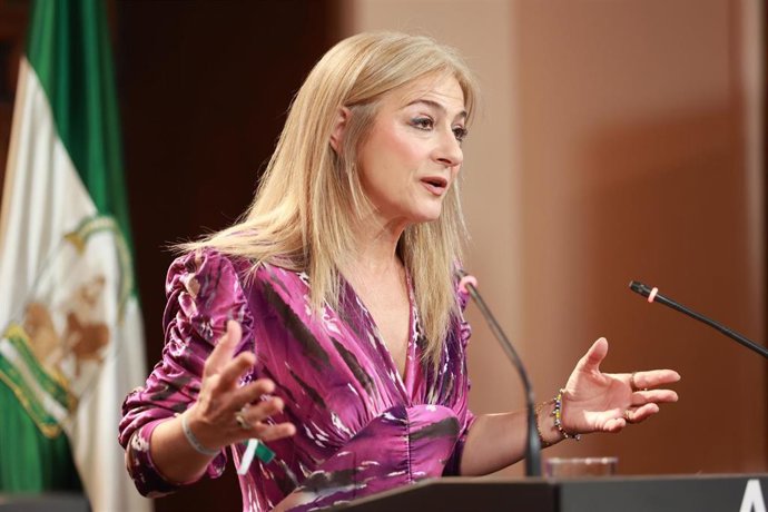 La consejera de Desarrollo Educativo y Formación Profesional, Patricia del Pozo, comparece en la rueda de prensa del Consejo de Gobierno de Andalucía. A 27 de febrero de 2024, en Sevilla (Andalucía, España). Como cada martes, el Consejo de Gobierno de la 