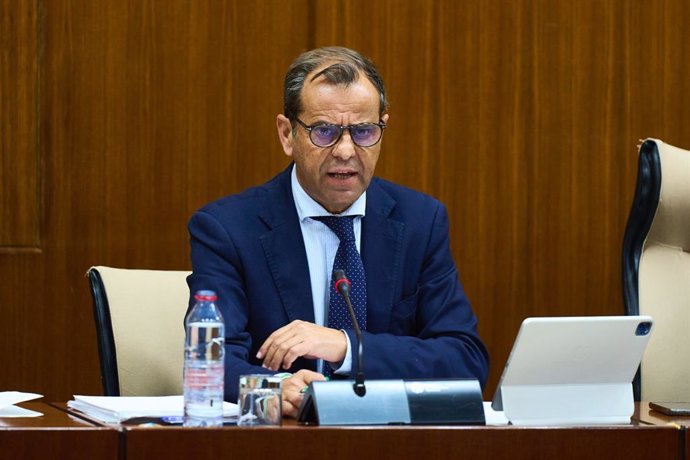 El director general de la RTVA, Juande Mellado, este martes durante su comparecencia en el Parlamento.