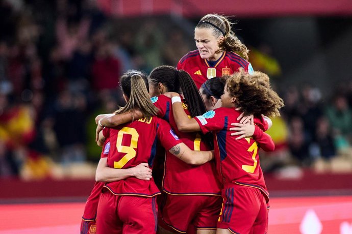 Ona Batlle of Spain celebrates a goal during the semifinal UEFA Womens Nations League match played between Spain and Netherlands at La Cartuja stadium on February 23, 2024, in Sevilla, Spain.