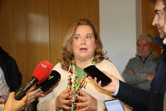 La alcaldesa de Burgos, Cristina Ayala, este miércoles en declaraciones a los medios