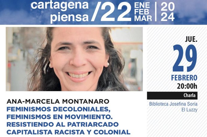 Cartel de la charla de Ana Marcela Montanaro en 'Cartagena Piensa'