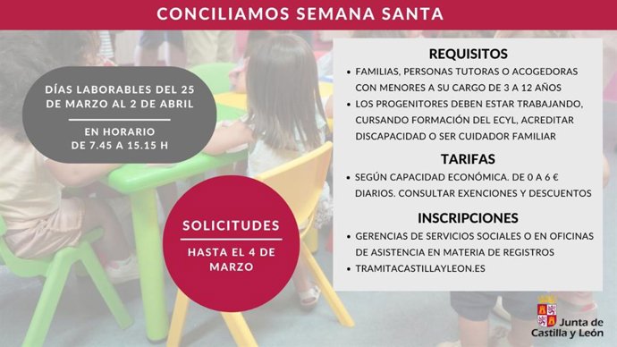 Gráfico elaborado por la Junta con datos sobre el plazo para solicitar Conciliamos en Semana Santa