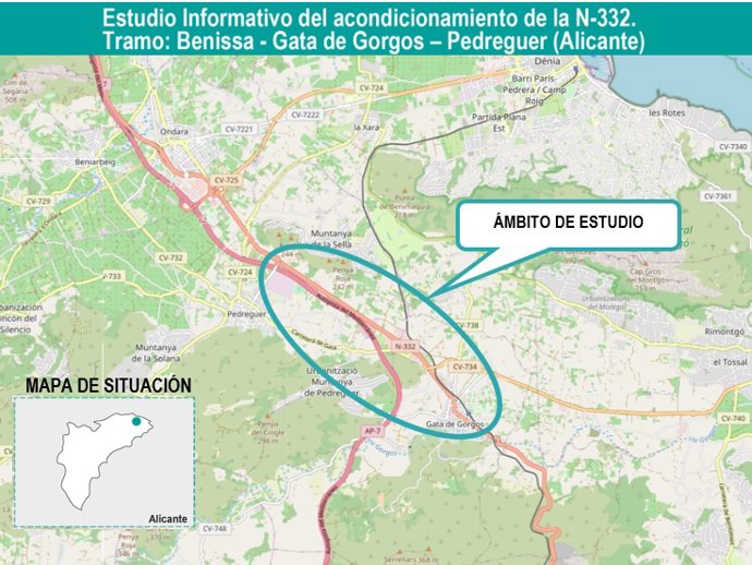 El Govern aprova l'estudi del condicionament de la N-332 en el tram de Benissa, Gata i Pedreguer