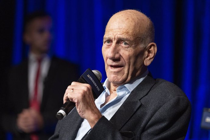 Archivo - September 12, 2022, New York, New York, United States: Former Prime Minister of Israel Ehud Olmert speaks during annual Jerusalem Post conference at Gotham Hall. It was the first in-person JP conference in New York following postponements becaus