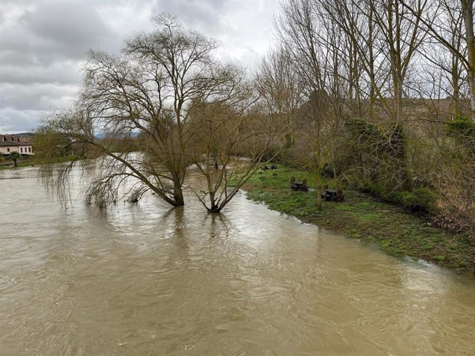 El río Zadorra, a su paso por Armiñon, tras la apertura de las compuertas de Ullibarri