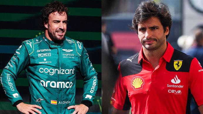 Los pilotos españoles de F1 Fernando Alonso (Aston Martin) y Carlos Sainz (Ferrari).