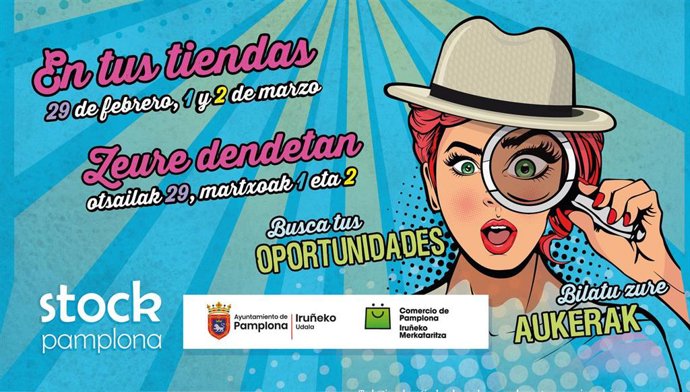 Cartel de la feria de oportunidades Pamplona Stock 2024