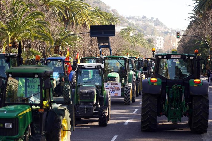 Imagen de archivo de agricultores y ganaderos en una concentración de protesta en el Paseo del Parque de Málaga.