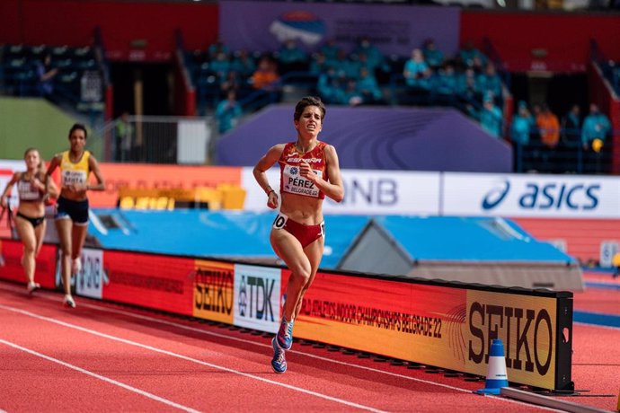 Archivo - La atleta española Marta Pérez durante el Mundial de Pista Cubierta de 2022 en Belgrado