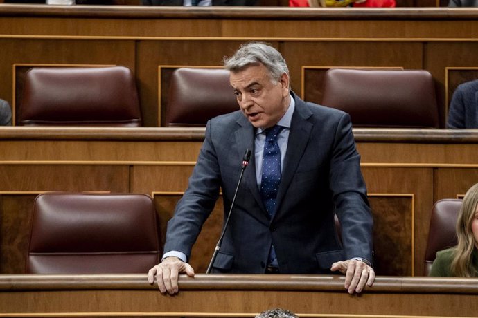 El presidente del Partido Popular del País Vasco, Javier de Andrés, interviene durante la sesión plenaria en el Congreso de los Diputados, a 21 de febrero de 2024, en Madrid