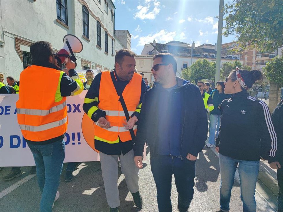 El portavoz parlamentario de Adelante Andalucía, José Ignacio García, en la manifestación de los trabajadores de Acerinox en Algeciras.