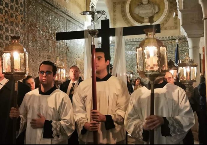 La Cruz de las Toallas, que preside el Vía Crucis de la Pía Unión, en la Casa de Pilatos.