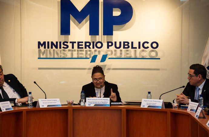 February 7, 2024, Guatemala City, Guatemala City, Guatemala: The Attorney General, CONSUELO PORRAS, and the Minister of the Interior, FRANCISCO JIMENEZ, held a press conference to announce the agreements reached at the headquarters of the Public Ministry.