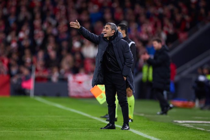 Ernesto Valverde head coach of Athletic Club reacts during the Copa del Rey match between Athletic Club and Atletico de Madrid at San Mames on February 29, 2024, in Bilbao, Spain.