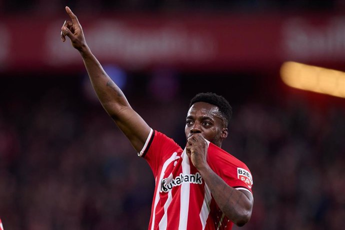 Inaki Williams of Athletic Club celebrates after scoring goal during the LaLiga EA Sports match between Athletic Club and Girona FC at San Mames on February 19, 2024, in Bilbao, Spain.