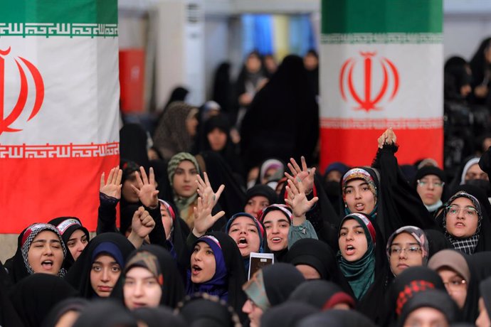 February 28, 2024, Tehran, Iran: A group of young first-time voters women during a meeting with the Iranian Supreme Leader on the eve of the 12th Parliament and 6th Assembly of Experts elections in Tehran. Khamenei urged people to vote on March 1 for parl