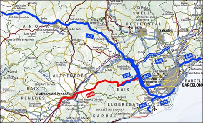 Plano con las carreteras en las que se realizarán los trabajos.