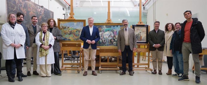 Las pinturas de Martínez de León 'Carpintería de ribera', 'Salida de carretas' y 'Escena taurina' en el IAPH