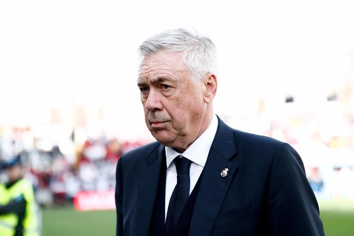 Carlo Ancelotti, head coach of Real Madrid, looks on during the Spanish League, LaLiga EA Sports, football match played between Rayo Vallecano and Real Madrid at Estadio de Vallecas on February 18, 2024 in Madrid, Spain.