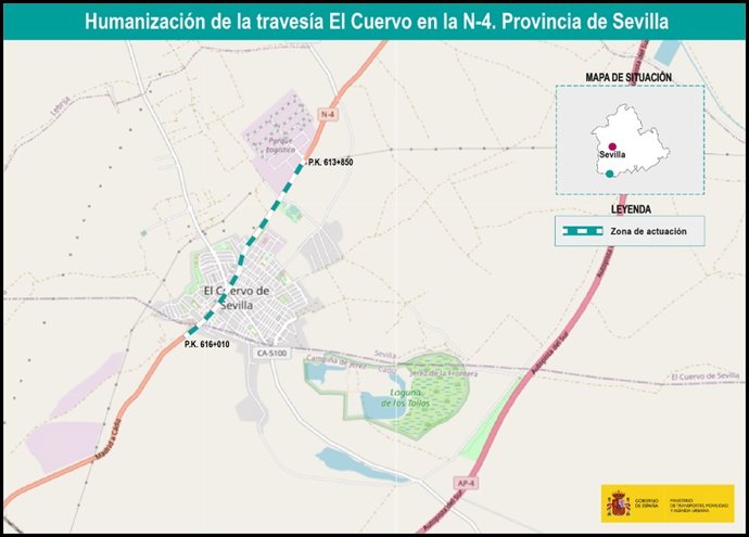 Archivo - Punto exacto de intervención en la travesía de la N-4 en El Cuervo (Sevilla).