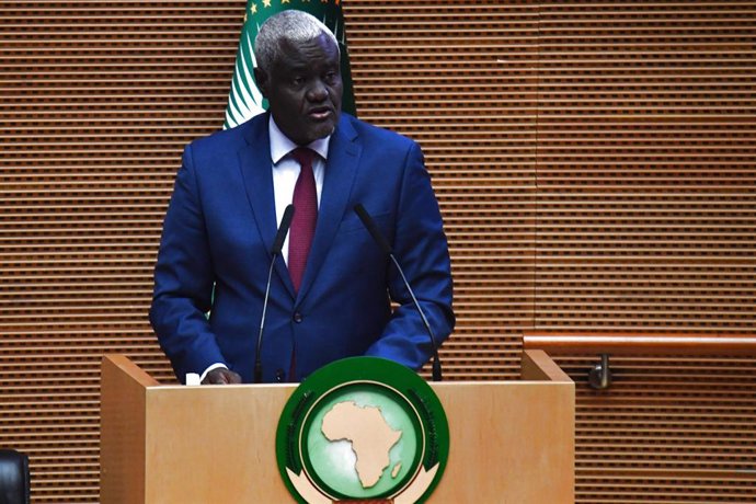 ADDIS ABABA, Feb. 14, 2024  -- Chairperson of the African Union (AU) Commission Moussa Faki Mahamat addresses the executive council meeting at the AU headquarters in Addis Ababa, Ethiopia on Feb. 14, 2024.   The 44th Ordinary Session of the Executive Co