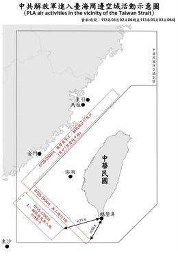 Mapa de las incursiones de cazas chinos en el espacio aéreo de Taiwán