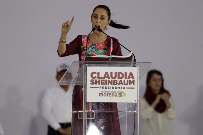 March 1, 2024, Mexico City, Mexico: Candidate for the Mexico's Presidency for  the Let's Keep Making History coalition, Claudia Sheinbaum Pardo speaks during a rally of the  start their  campaign at  Zocalo. on March 1, 2024 in Mexico City, Mexico