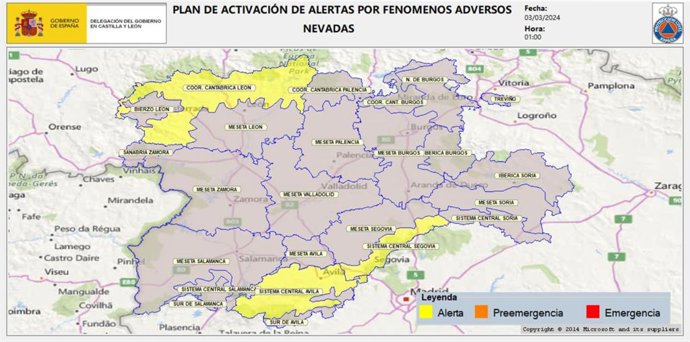Mapa de la situación de la Fase de Alerta en CyL este domingo.
