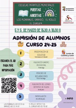 Jornadas de puertas abiertas en las escuelas municipales de Salamanca los días 5 y 6 de marzo.