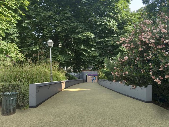 Archivo - Imagen de cómo quedará el pasaje peatonal bajo la calle Alcalá y su acceso al parque de El Retiro