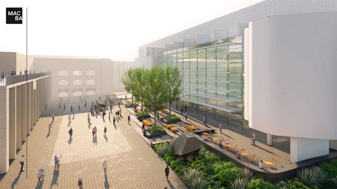 Render de un posible planteamiento de la nueva plaza dels ngels del barrio del Raval en Barcelona.