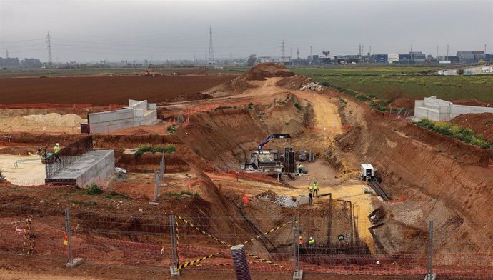 Obras en el ramal técnico del tramo norte de la línea 3 del Metro de Sevilla.