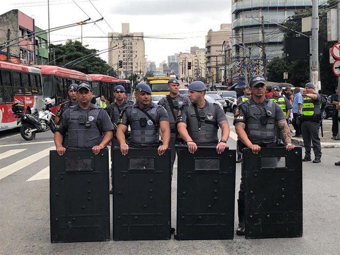Archivo - Agentes de la Policía Militar de Sao Paulo.