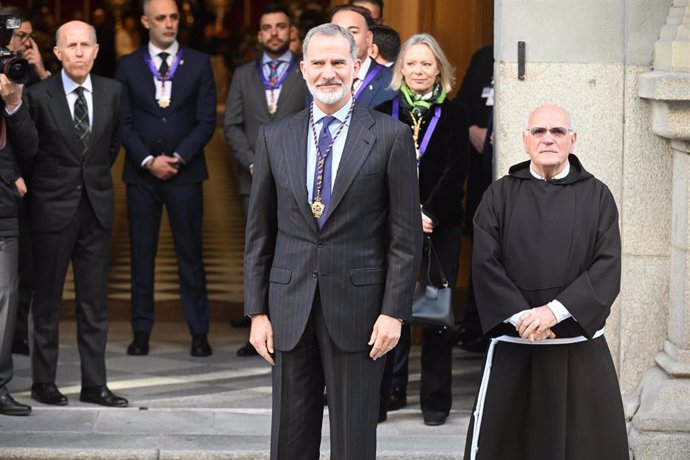 El Rey Felipe VI a su llegada al tradicional besapiés de Jesús de Medinaceli, en la Basílica de Jesús de Medinaceli, a 1 de marzo de 2024, en Madrid (España).