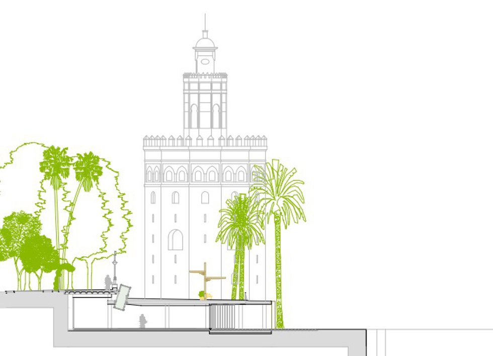 Sección del entoldado previsto en el Paseo Marqués de Contadero por el Ayuntamiento de Sevilla.