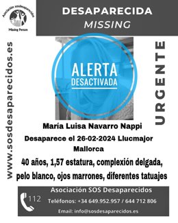 Desactivan la alerta por desaparición de una mujer en Llucmajor.