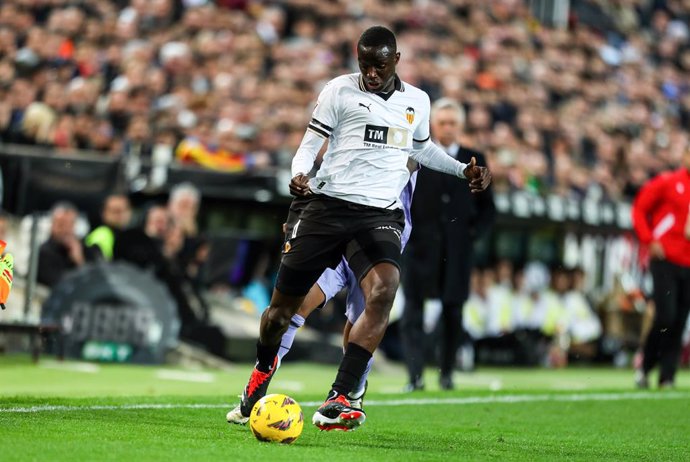 Mouctar Diakhaby of Valencia in action during the Spanish league, La Liga EA Sports, football match played between Valencia CF and Real Madrid at Mestalla stadium on March 2, 2024, in Valencia, Spain.