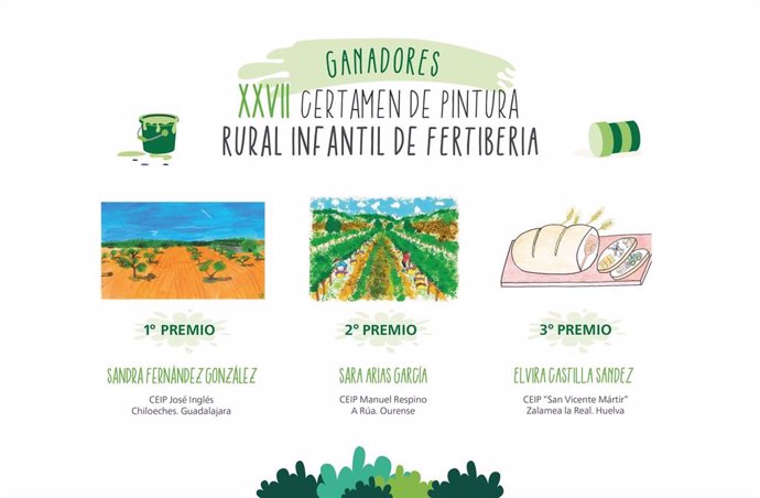 Dibujos ganadores del 27º Certamen de Pintura Rural Infantil de Fertiberia.