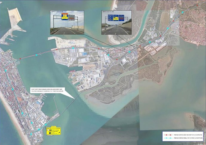Señalización de desvíos por las obras en el Puente Carranza.