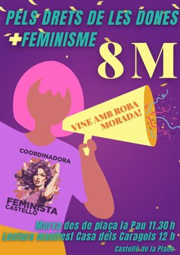 La Coordinadora Feminista de Castelló reivindicará la igualdad "real" el 8 de Marzo con una manifestación