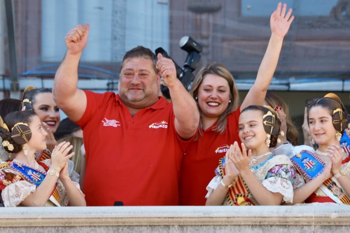 'Masclet' de Pirotecnia Pibierzo, este miércoles en la plaza del Ayuntamiento de Valncia