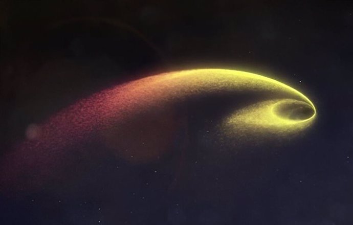 Ilustración de los restos de una estrella después de ser destrozada por un agujero negro supermasivo.