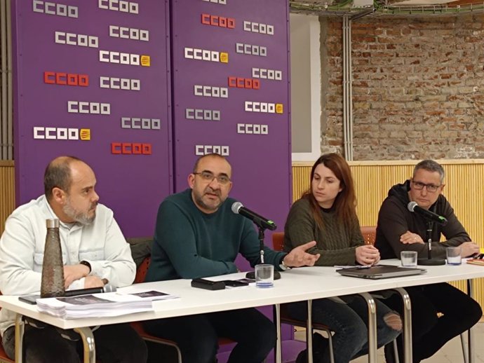 Pacheco en rueda de prensa este miércoles en la sede de CC.OO. Catalunya, en Barcelona