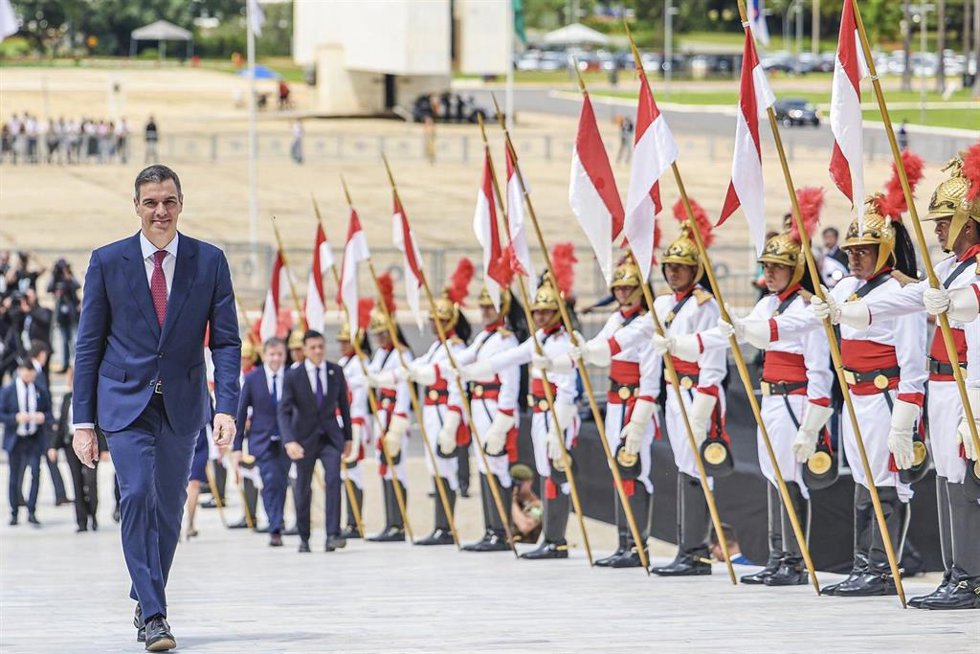 El presidente del Gobierno, Pedro Sánchez, durante su visita oficial en Brasil.