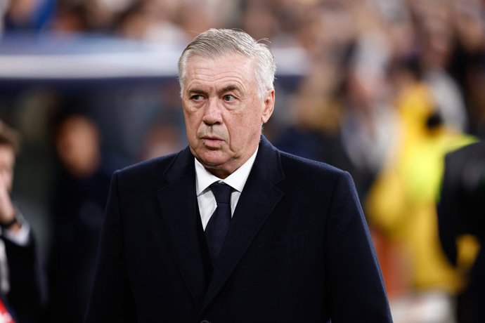 Carlo Ancelotti, head coach of Real Madrid, looks on during the UEFA CHampions League, Round of 16, football match played between Real Madrid and RB Leipzig at Santiago Bernabeu stadium on March 06, 2024, in Madrid, Spain.