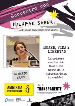 Cartel del encuentro con Nilufar Saberi.