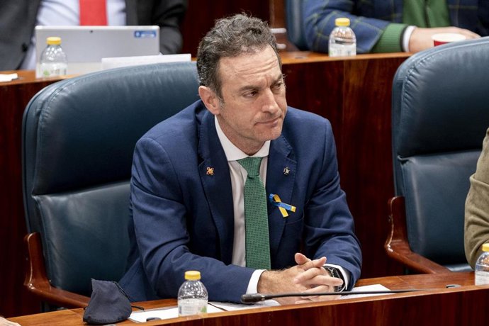 Archivo - El diputado del PP, Daniel Portero, interviene en una sesión del pleno de la Asamblea de Madrid. Archivo.