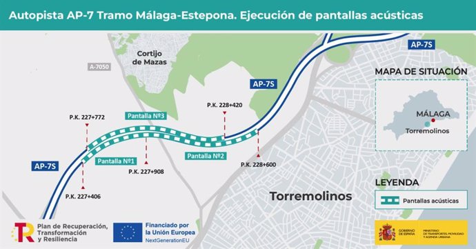 El Gobierno adjudica por 3,3 millones de euros las obras para mitigar el ruido en la autopista AP-7 en el tramo Málaga-Estepona