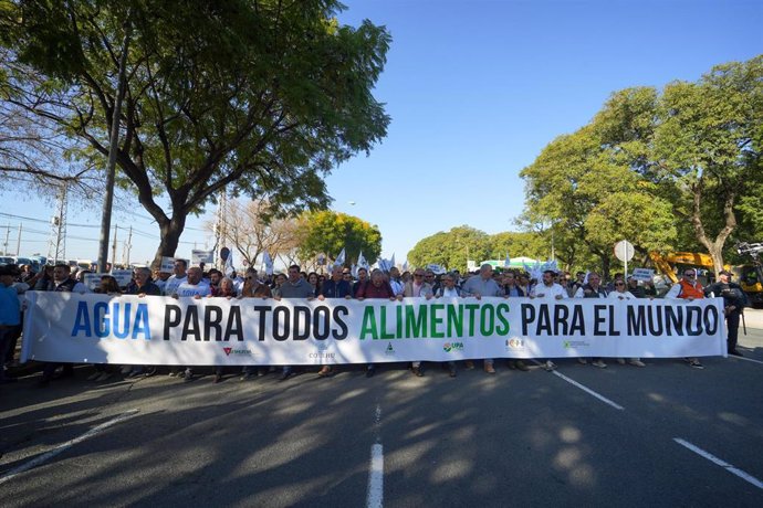Archivo - Agricultores de Huelva en la manifestación celebrada en Sevilla el 2 de febrero para reivindicar las infraestructuras hidráulicas pendientes en la provincia.